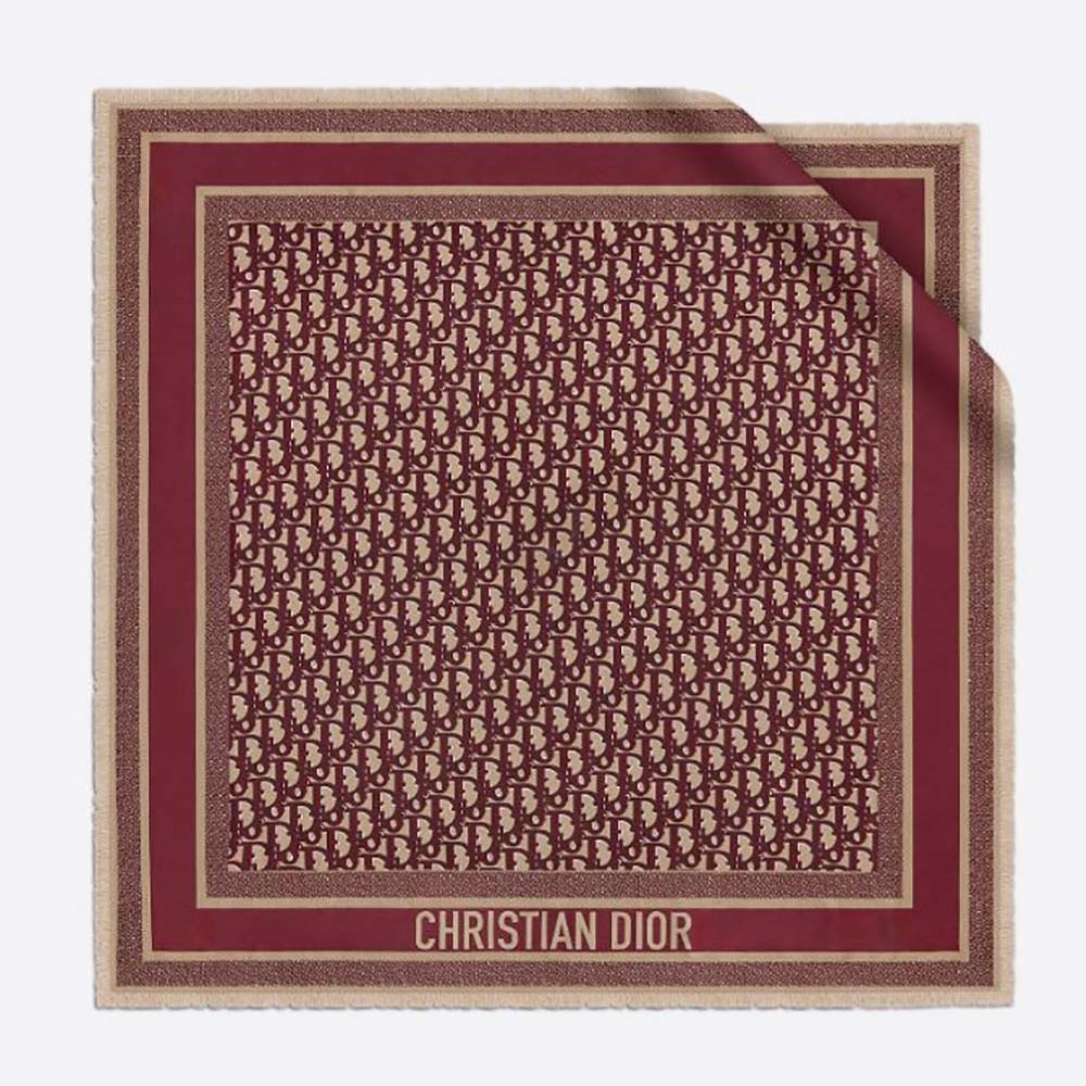 Dior Women Dior Oblique Square Scarf Burgundy Silk Twill folded with Oblique pattern visible