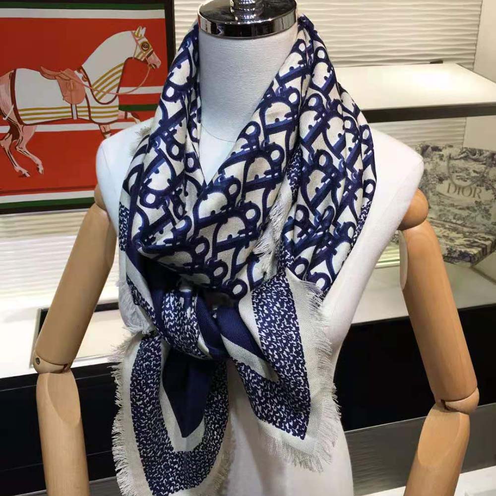Dior Women Dior Oblique Square Scarf Navy Blue Silk Twill - image 5