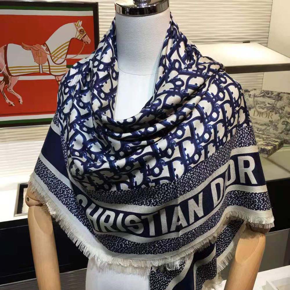 Dior Women Dior Oblique Square Scarf Navy Blue Silk Twill - image 7