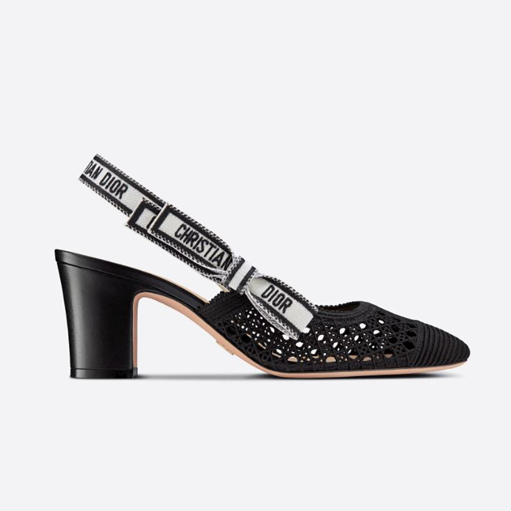 Side view of Dior Women Dior and Moi Slingback Pump Black Cannage Embroidered Mesh