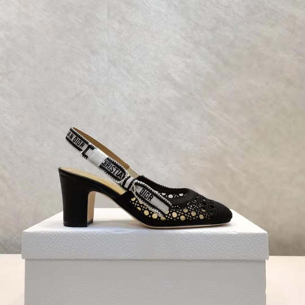 Close-up of Cannage embroidery on Dior Women Dior and Moi Slingback Pump Black