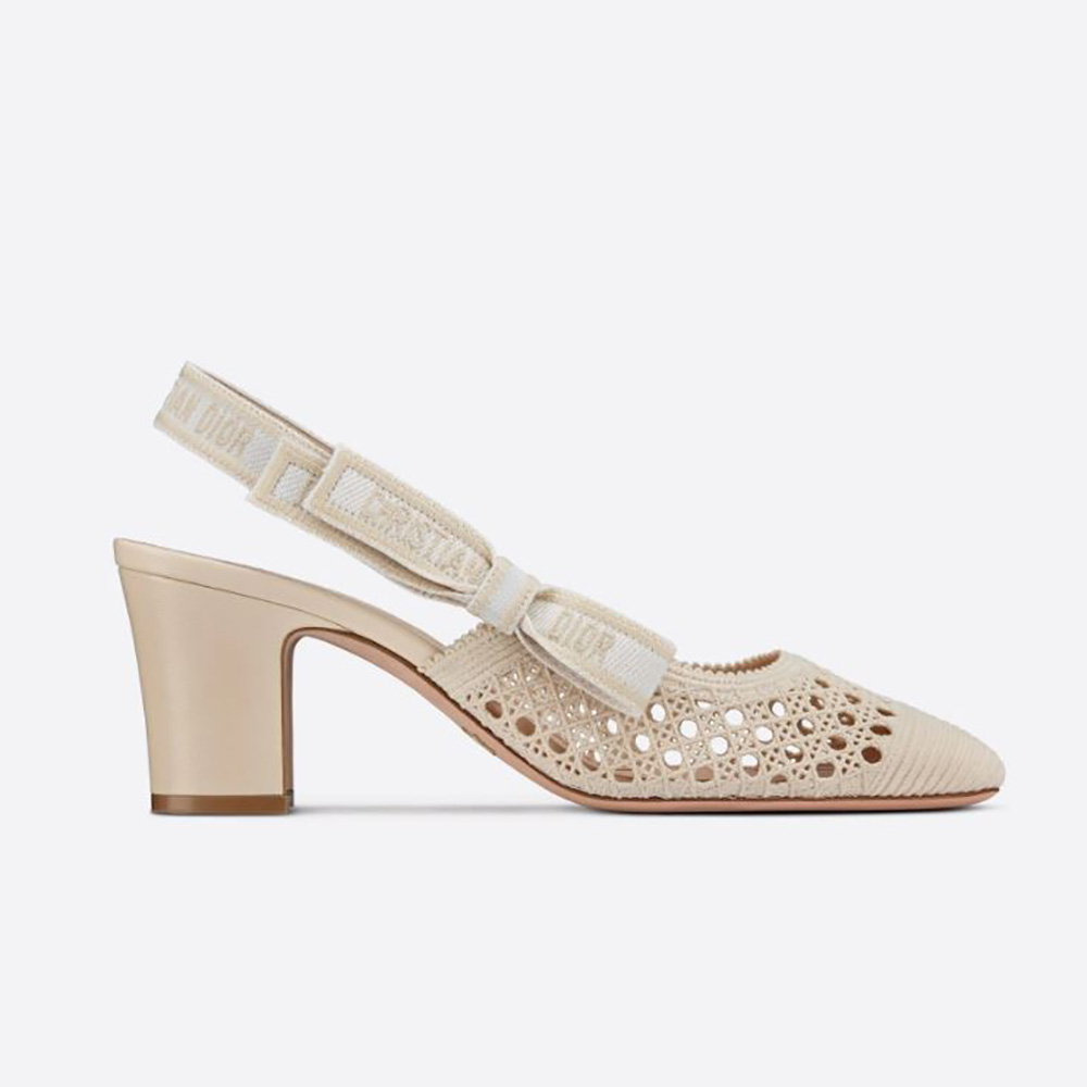 Side view of Dior Women Dior and Moi Slingback Pump Cream Cannage Embroidered Mesh