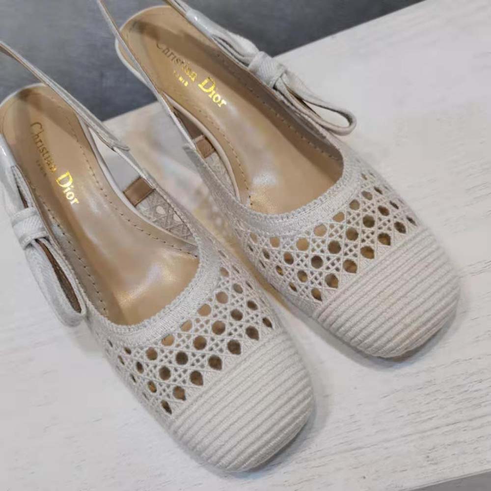 Dior Women Dior and Moi Slingback Pump Cream Cannage Embroidered Mesh - image 4