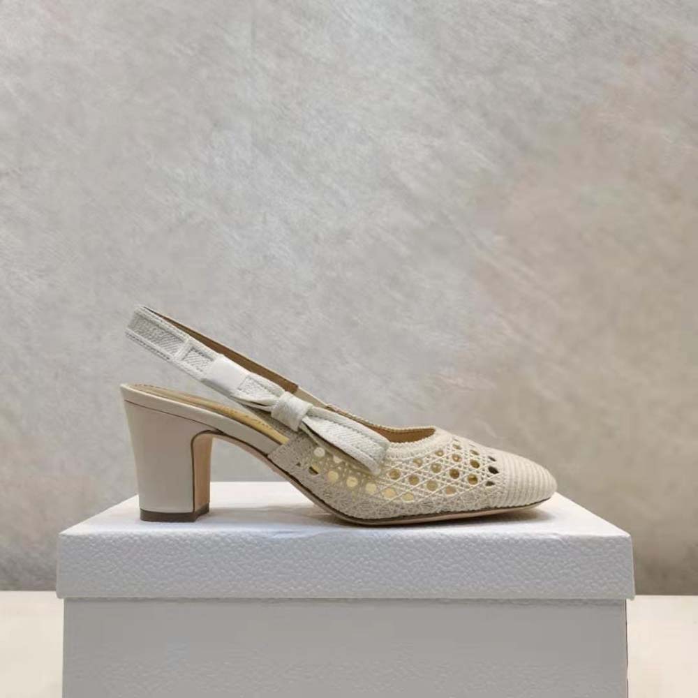 Dior Women Dior and Moi Slingback Pump Cream Cannage Embroidered Mesh - image 5