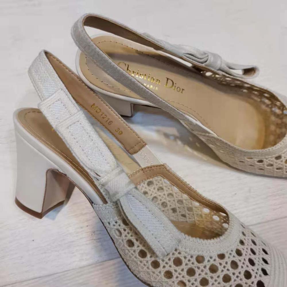Dior Women Dior and Moi Slingback Pump Cream Cannage Embroidered Mesh - image 8