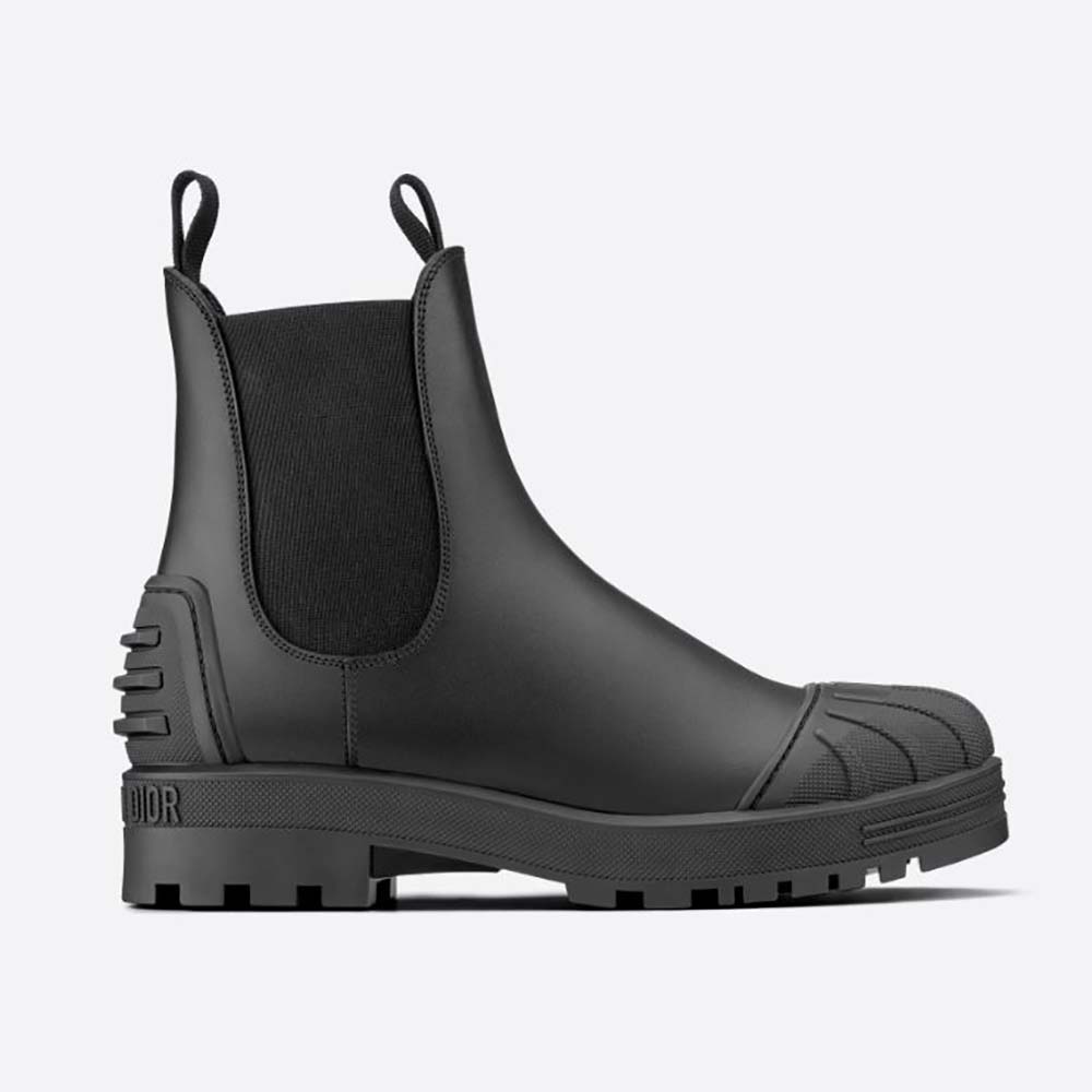 Side view of Dior Women Dioriron Ankle Boot in black calfskin and rubber