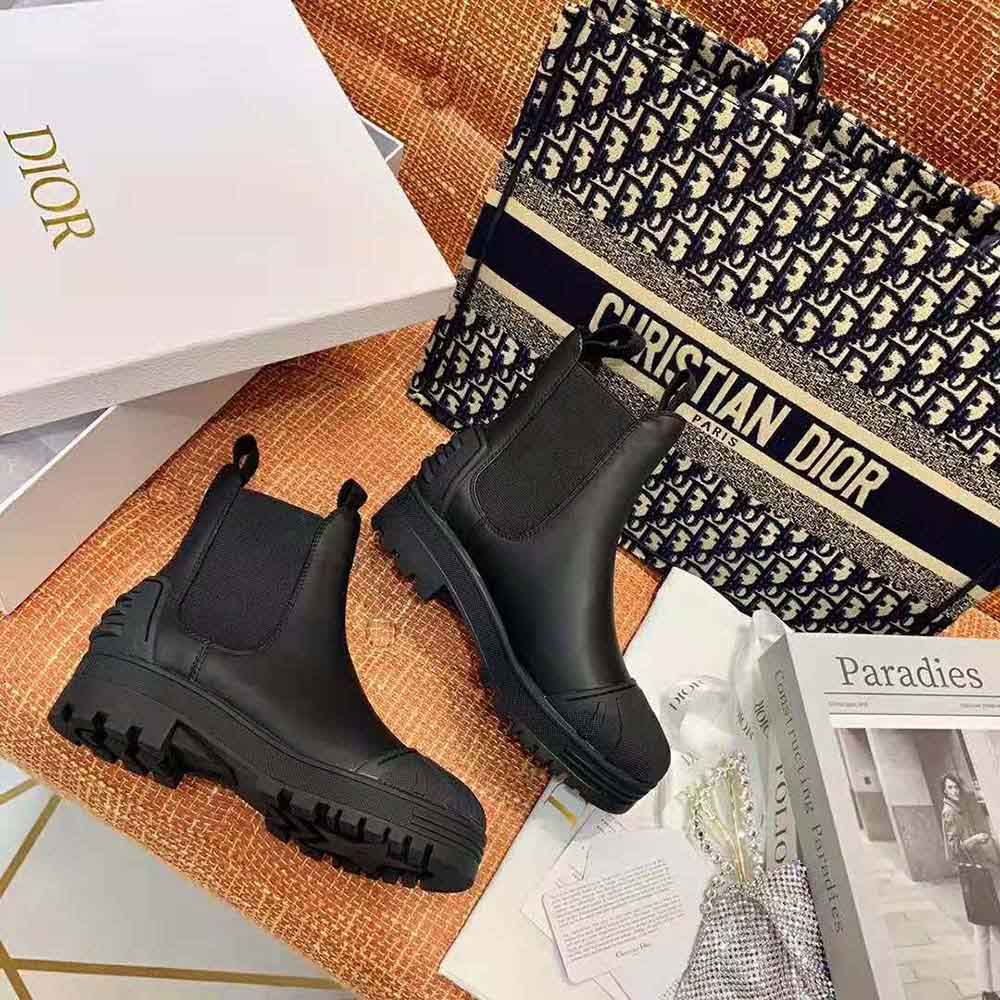 Top angle showing silhouette of black Dior Women Dioriron Ankle Boot