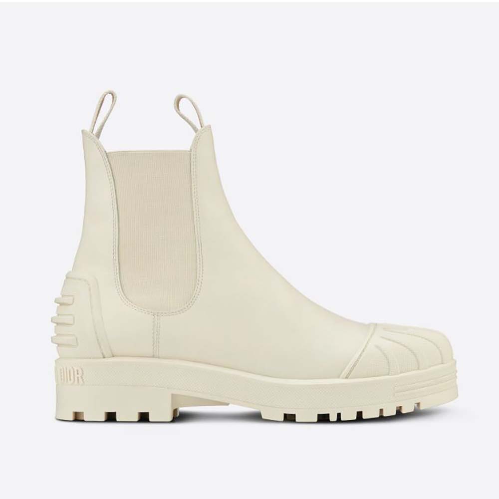 Side view of Dior Women Dioriron Ankle Boot Ecru Rubber and Calfskin navy leather