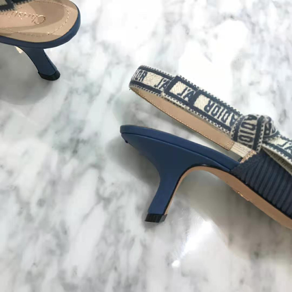 Dior Women J’Adior Slingback Pump Denim Blue Embroidered Cotton - image 10
