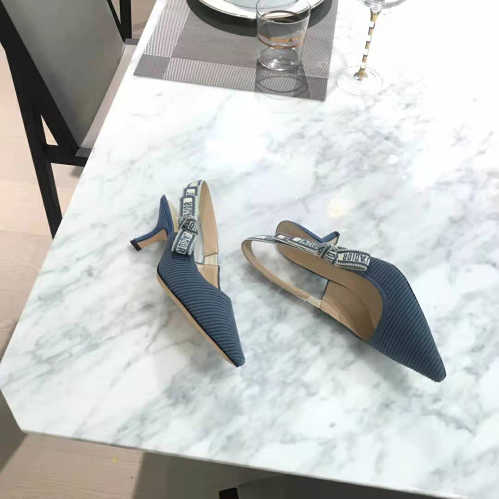 Dior Women J’Adior Slingback Pump Denim Blue Embroidered Cotton - image 4