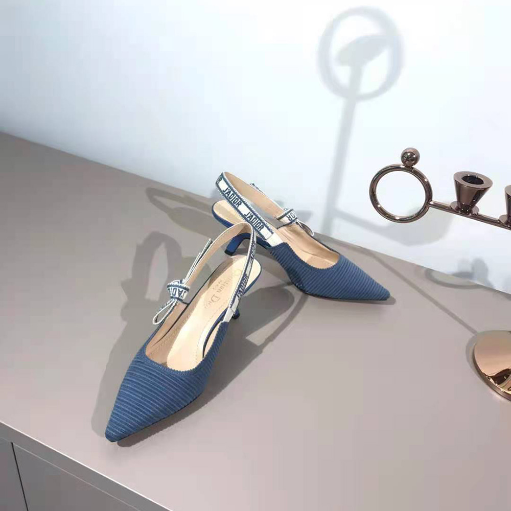 Dior Women J’Adior Slingback Pump Denim Blue Embroidered Cotton - image 5