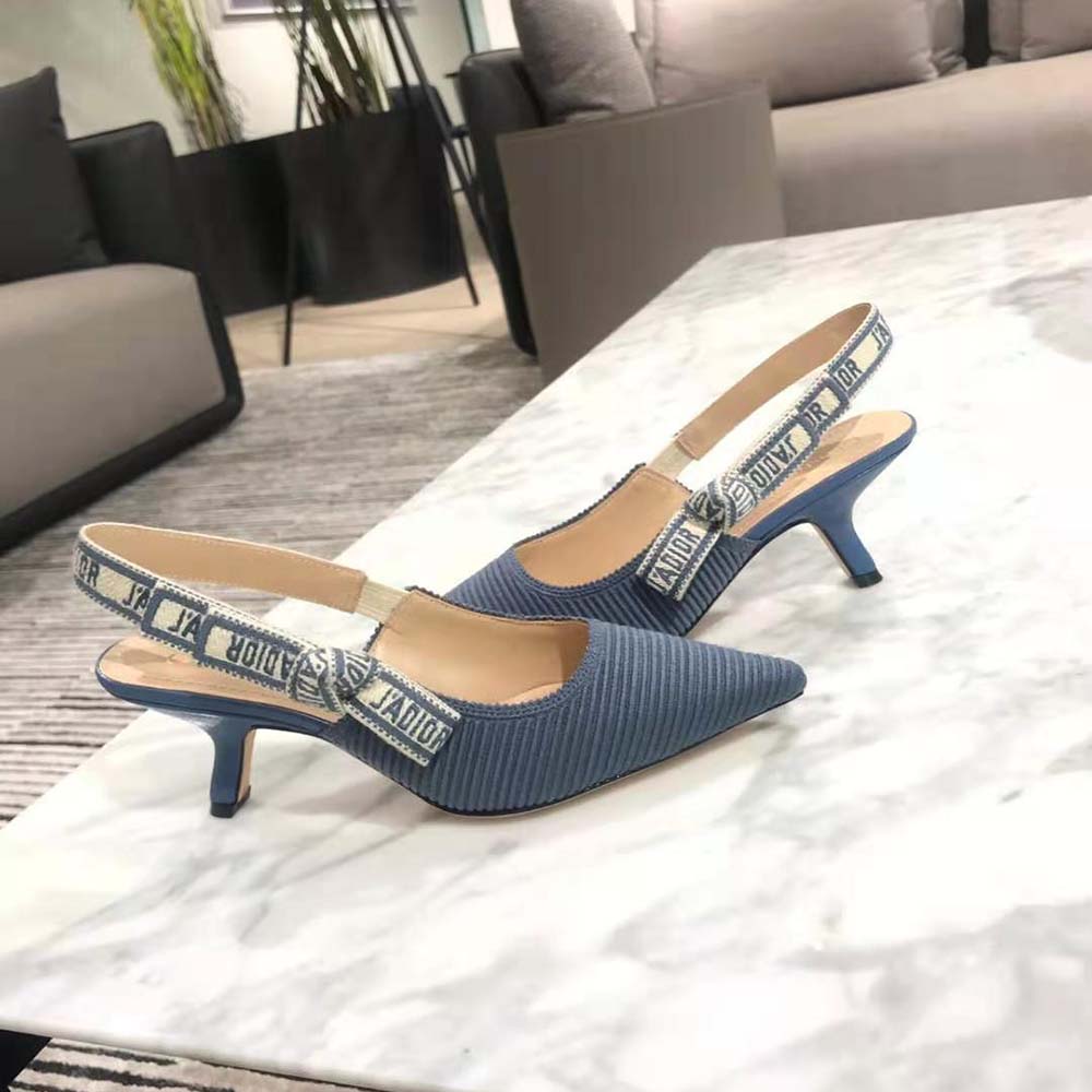 Dior Women J’Adior Slingback Pump Denim Blue Embroidered Cotton - image 6