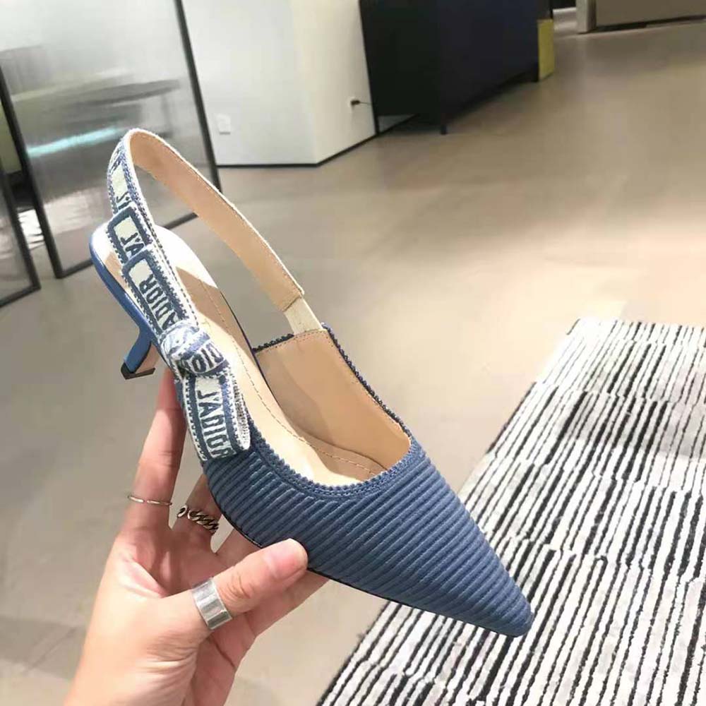 Dior Women J’Adior Slingback Pump Denim Blue Embroidered Cotton - image 7