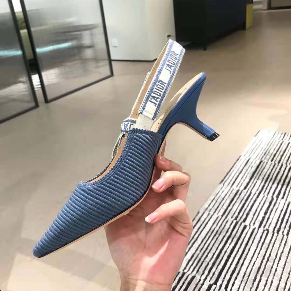 Dior Women J’Adior Slingback Pump Denim Blue Embroidered Cotton - image 8