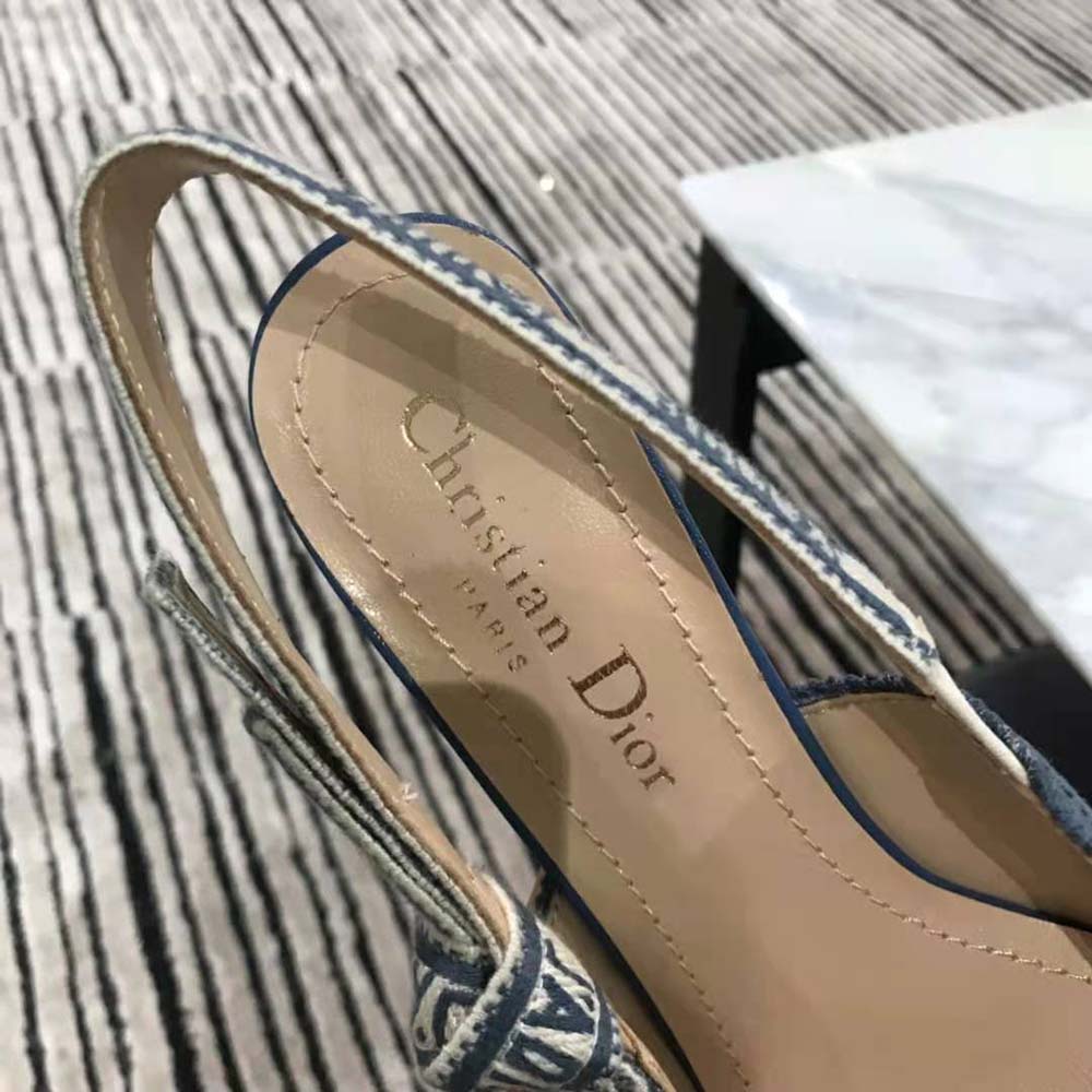 Dior Women J’Adior Slingback Pump Denim Blue Embroidered Cotton - image 9