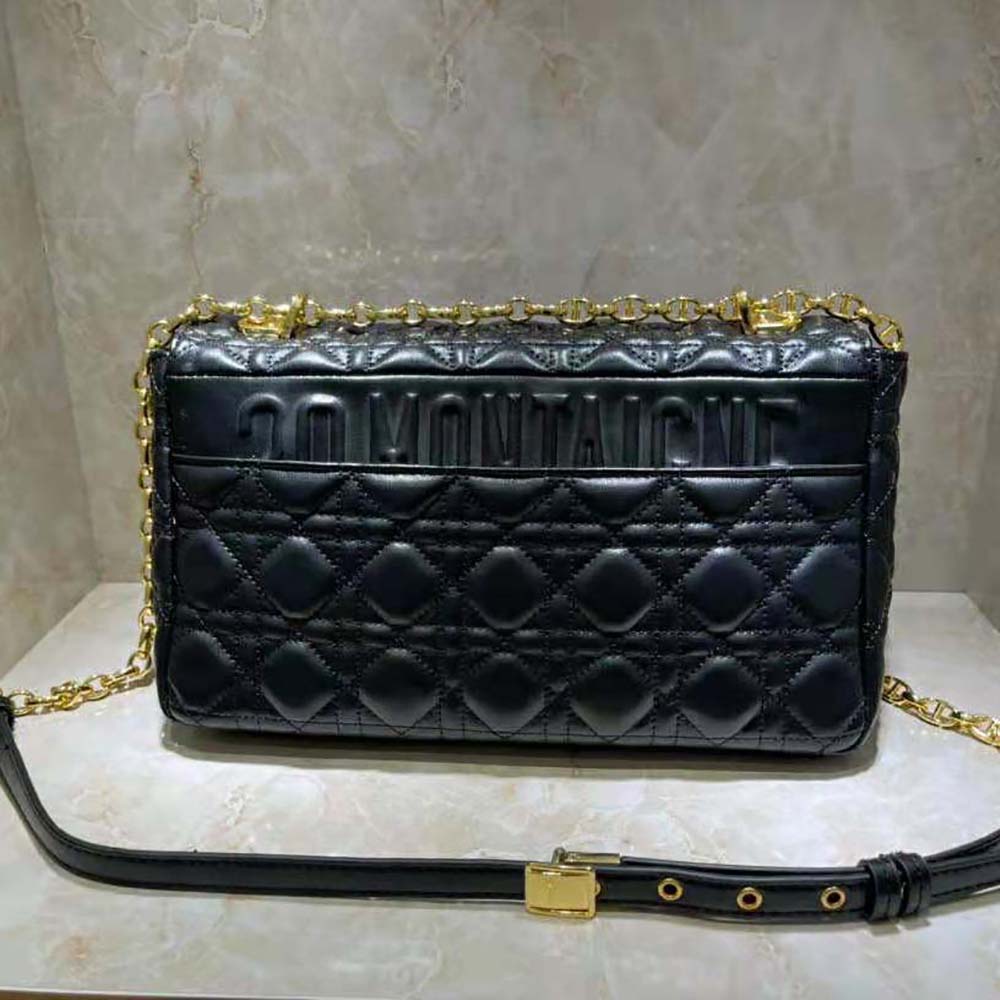 Side angle showing silhouette and strap of Dior Women Large Dior Caro Bag
