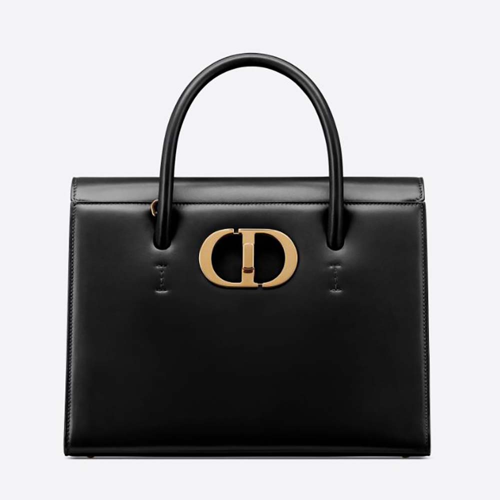 Front view of Dior Women Large ST Honore Tote Black Box Calfskin