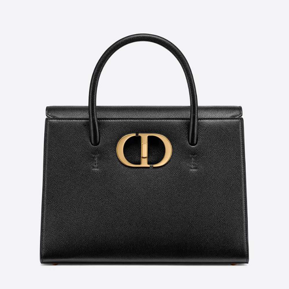 Front view of Dior Women Large ST Honore Tote Black Grained Calfskin