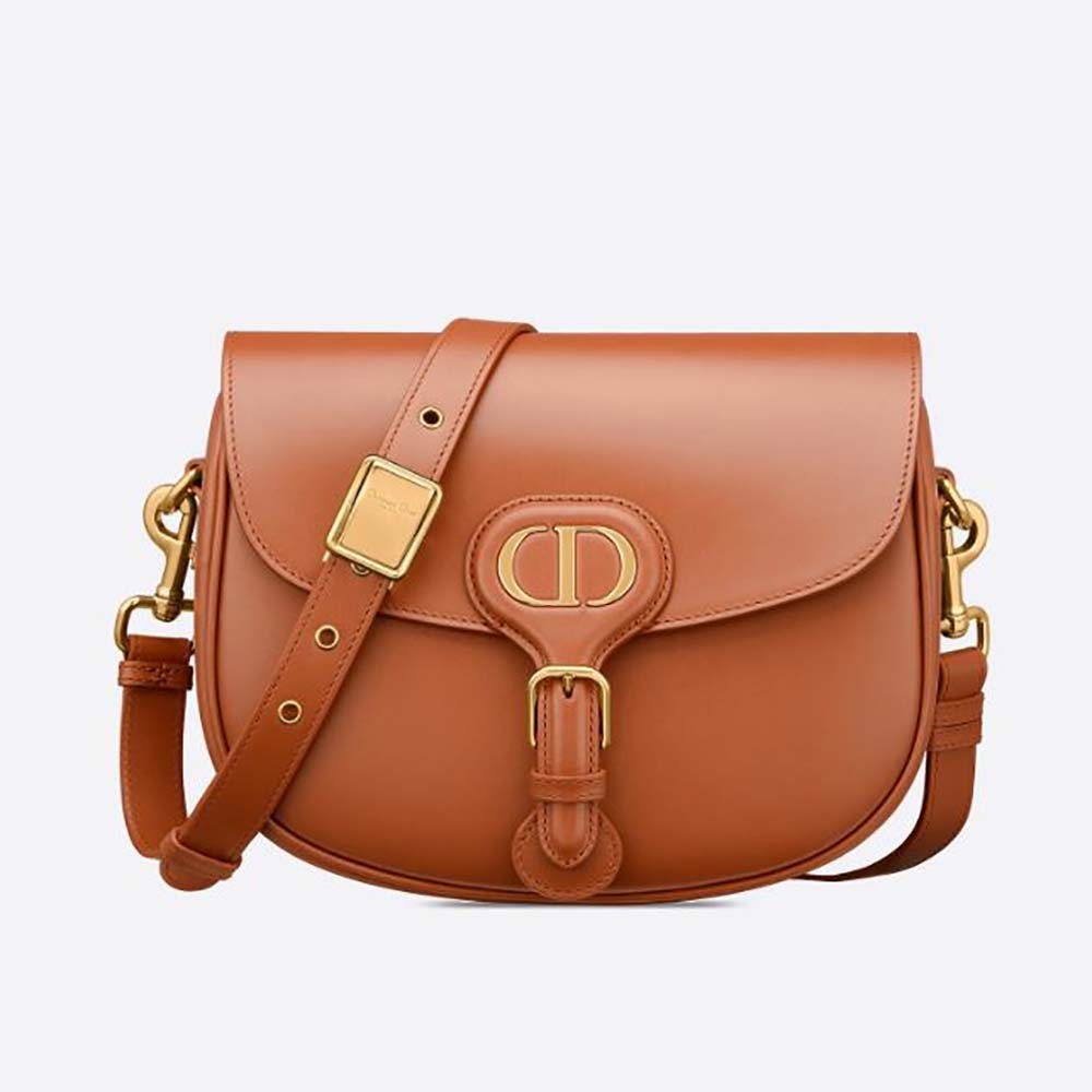 Front view of Dior Women Medium Dior Bobby Bag Dark Tan Box Calfskin