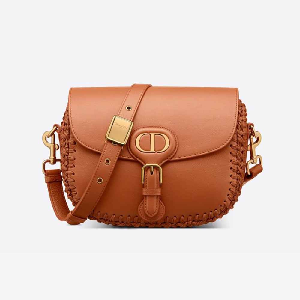 Front view of Dior Women Medium Dior Bobby Bag in brown grained calfskin