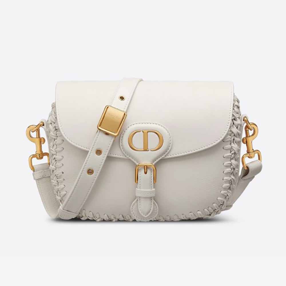 Front view of Dior Women Medium Dior Bobby Bag Grained Calfskin with white whipstitched seams