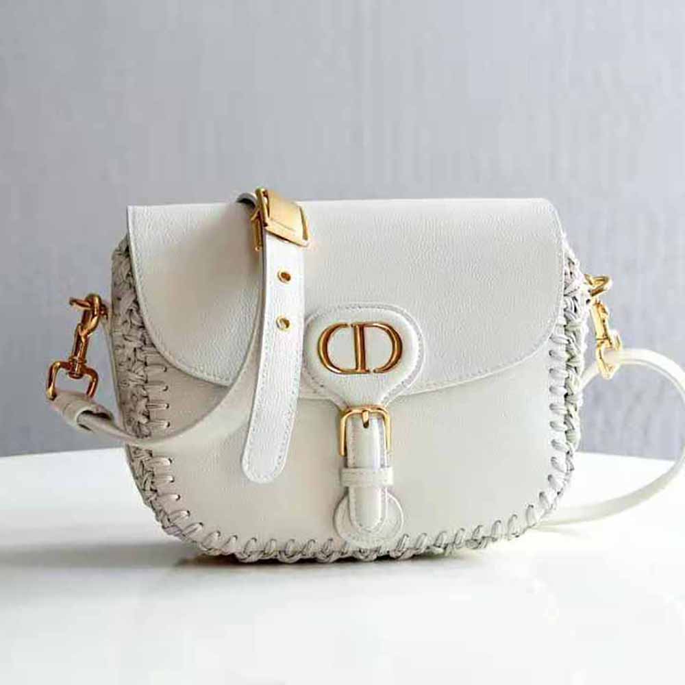 Close-up of silver hardware and whipstitched detailing on Dior Women Medium Dior Bobby Bag