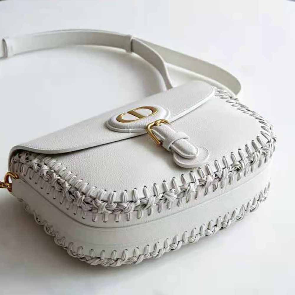 Dior Women Medium Dior Bobby Bag Grained Calfskin with Whipstitched Seams-White - image 4
