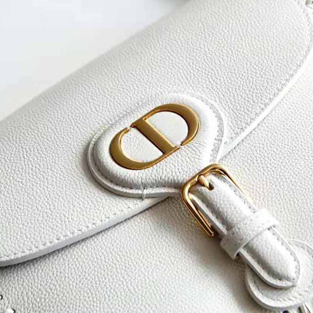 Dior Women Medium Dior Bobby Bag Grained Calfskin with Whipstitched Seams-White - image 9