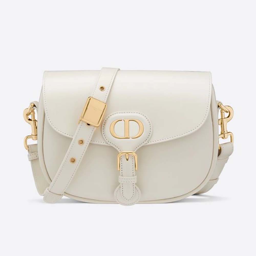 Front view of Dior Women Medium Dior Bobby Bag Latte Box Calfskin in white
