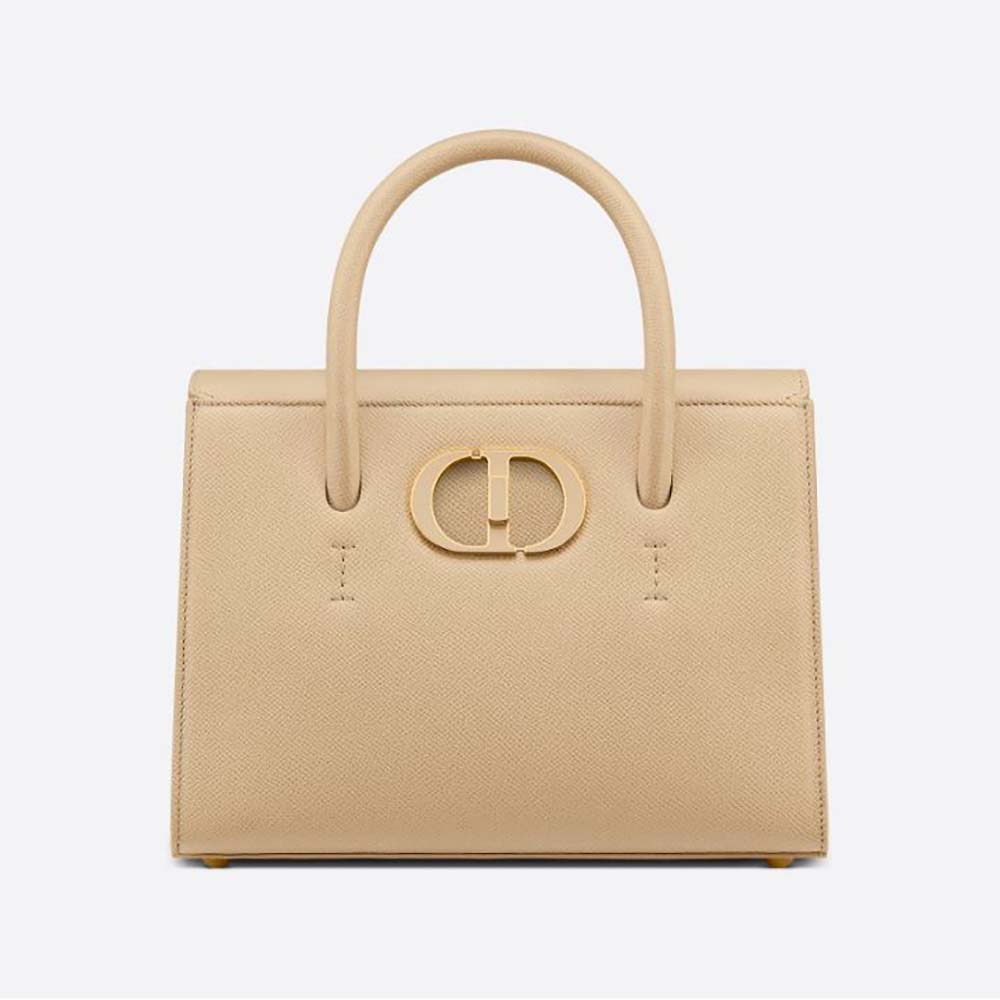 Front view of Dior Women Medium ST Honore Tote Latte Grained Calfskin-Sandy