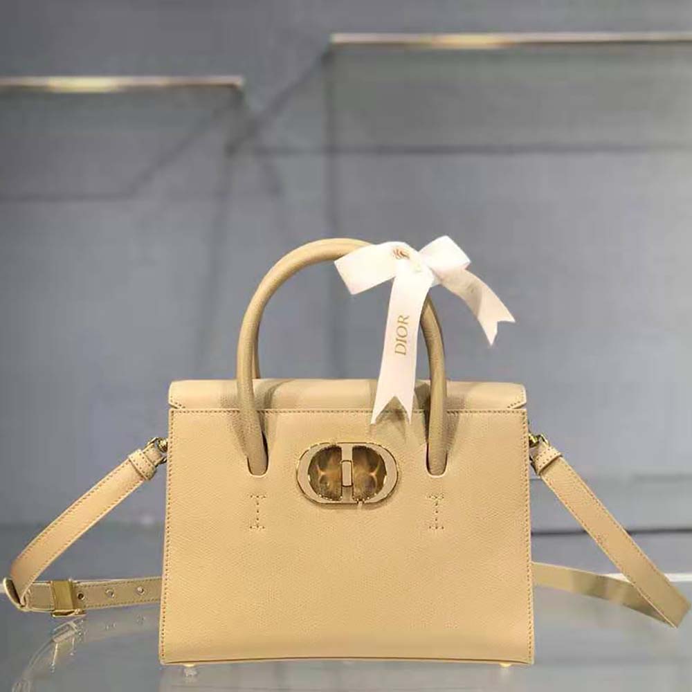 Close-up on silver hardware and zip closure of Dior Women Medium ST Honore Tote
