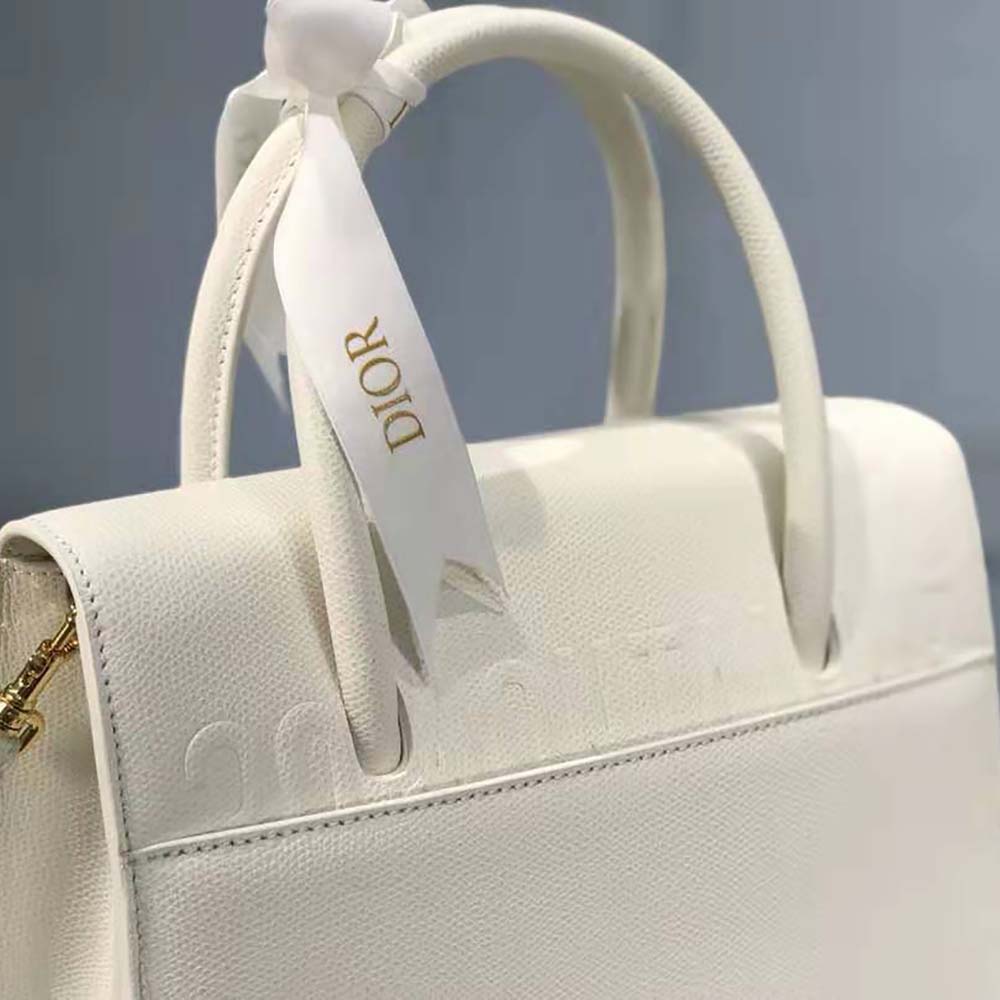 Dior Women Medium ST Honore Tote Latte Grained Calfskin-White - image 5