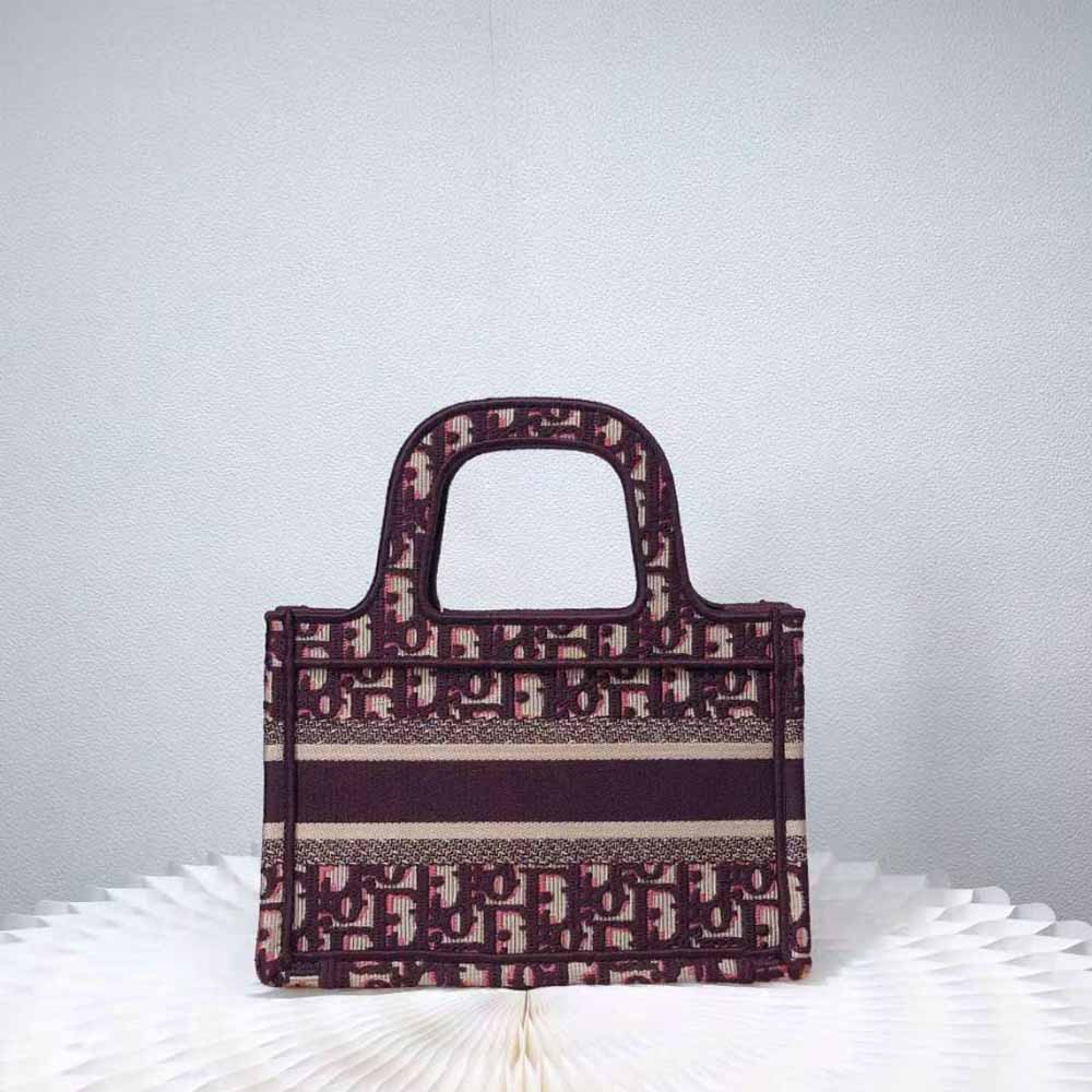 Dior Women Mini Dior Book Tote Burgundy Dior Oblique Embroidery - image 4