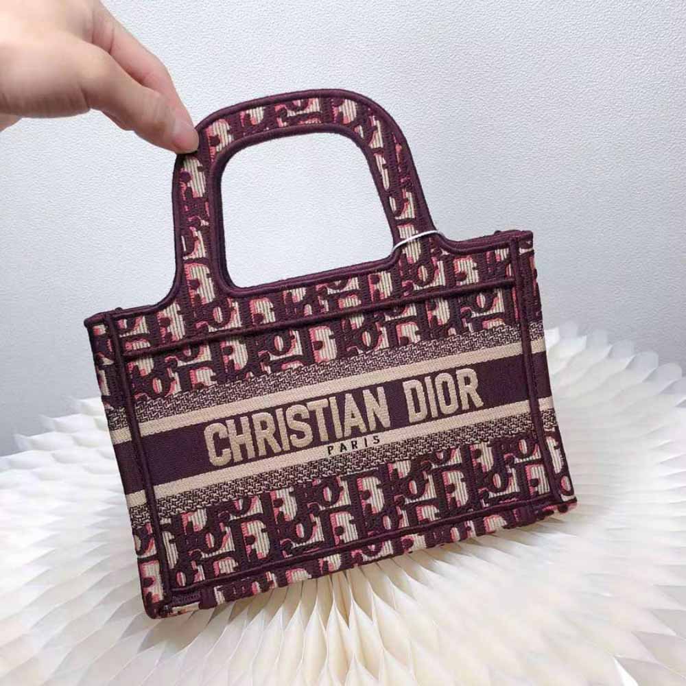 Dior Women Mini Dior Book Tote Burgundy Dior Oblique Embroidery - image 5