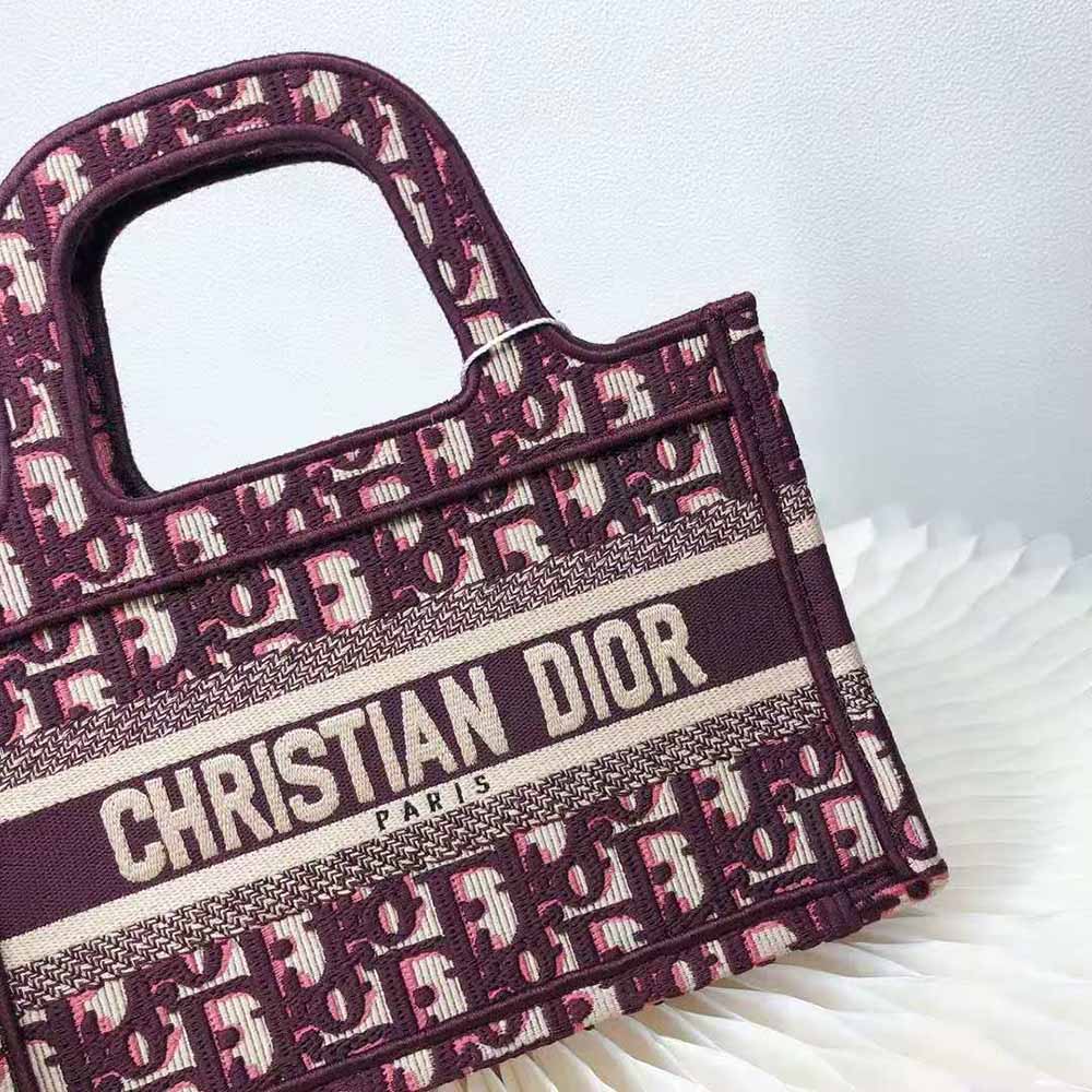 Dior Women Mini Dior Book Tote Burgundy Dior Oblique Embroidery - image 8