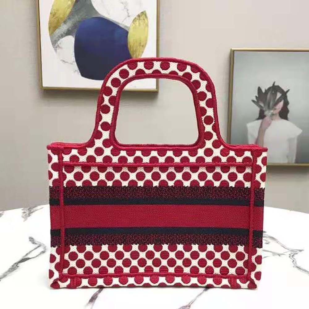 Dior Women Mini Dioramour Dior Book Tote White and Red Dior Dots Embroidery - image 4