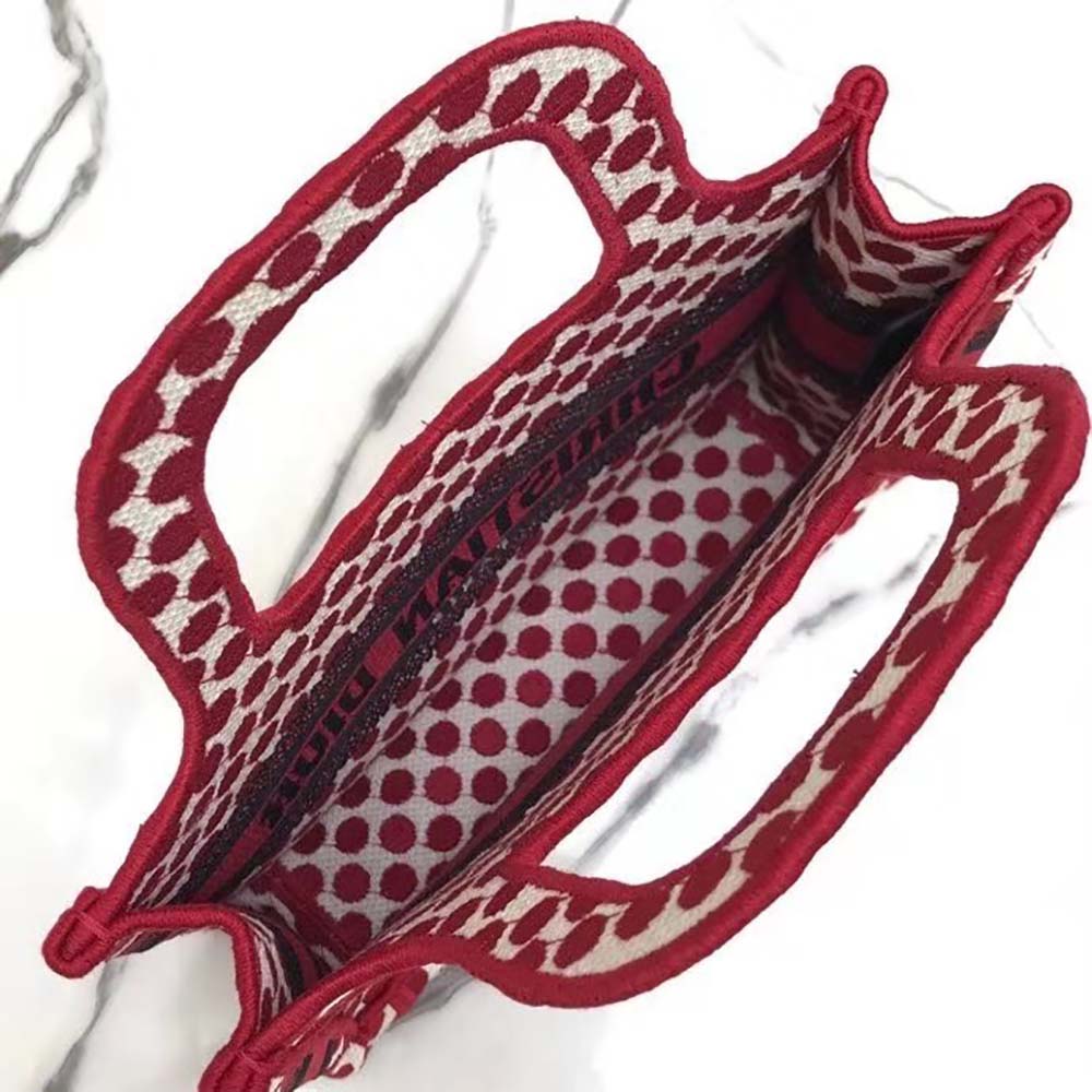 Dior Women Mini Dioramour Dior Book Tote White and Red Dior Dots Embroidery - image 9