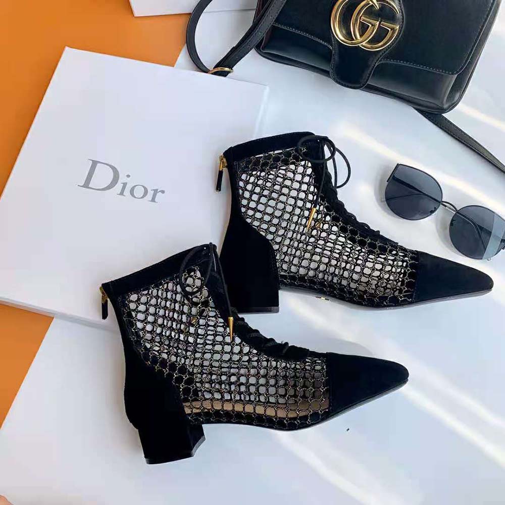Front view of Dior Women Naughtily-D black ankle boot with 3cm heel