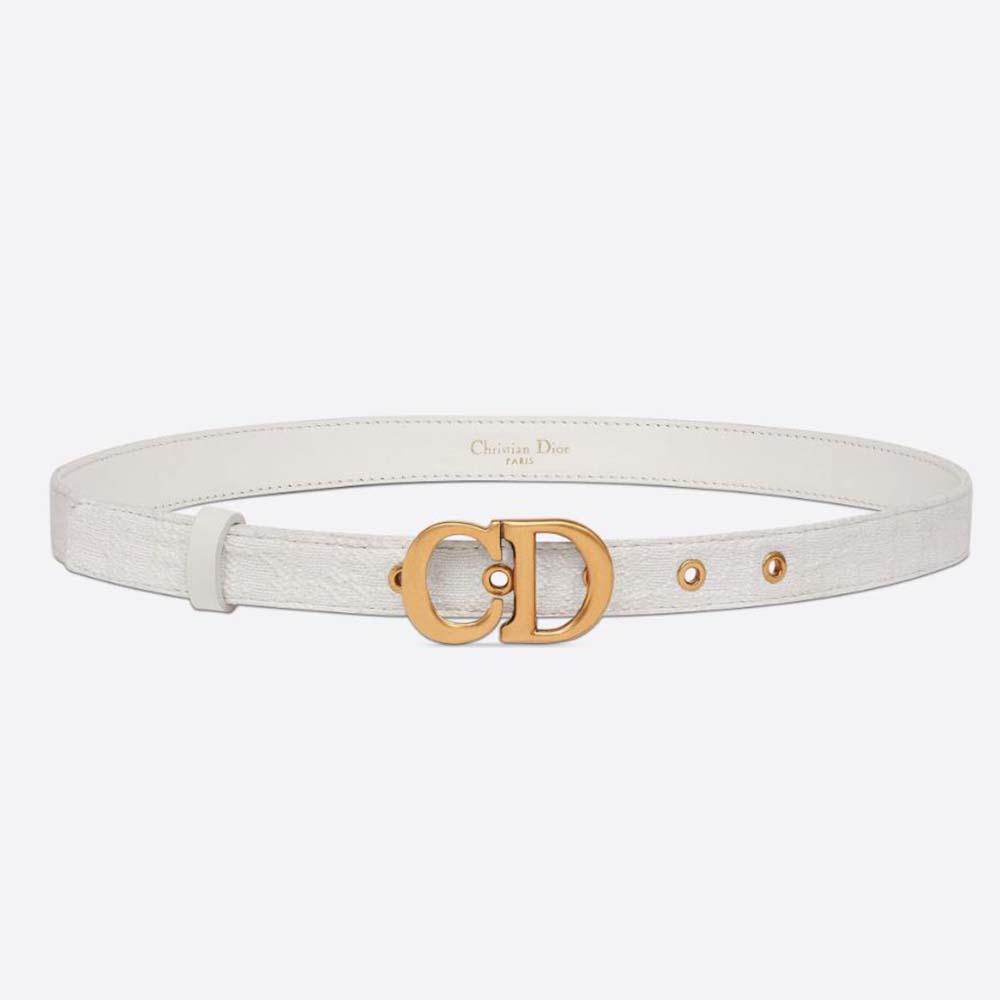 Front view of Dior Women Saddle Belt White Dior Oblique Jacquard with silver buckle