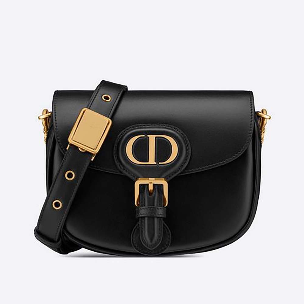 Front view of Dior Women Small Dior Bobby Bag Black Box Calfskin with clasp