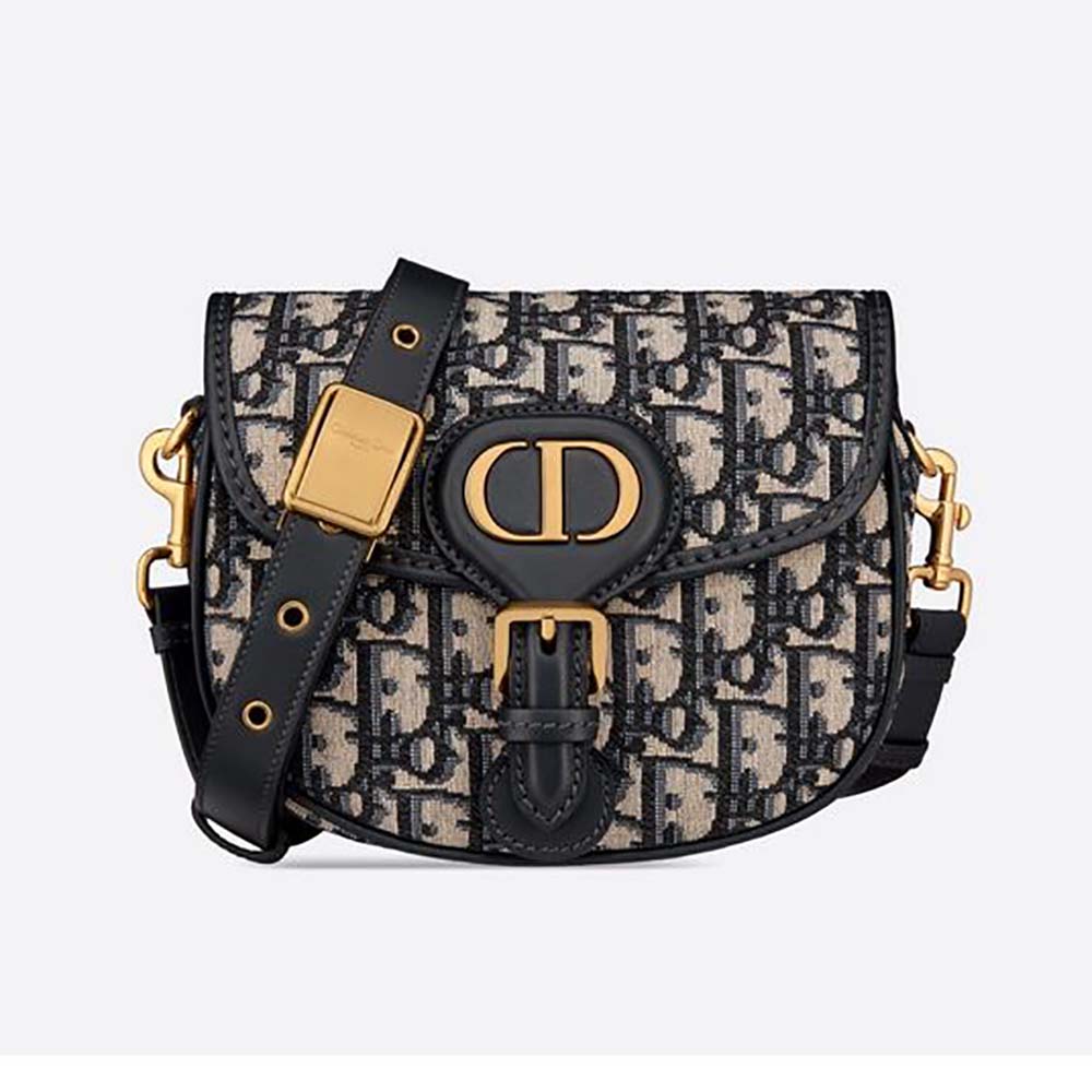 Front view of Dior Women Small Dior Bobby Bag Blue Dior Oblique Jacquard