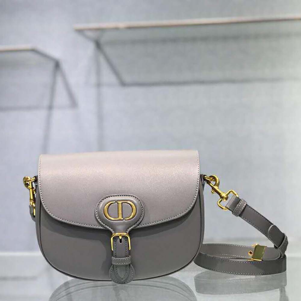 Close-up of silver hardware on Dior Women Small Dior Bobby Bag Gray Box Calfskin
