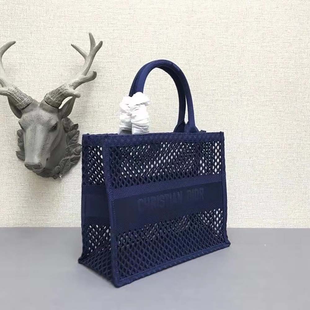 Side angle showing structured silhouette of Small Dior Book Tote