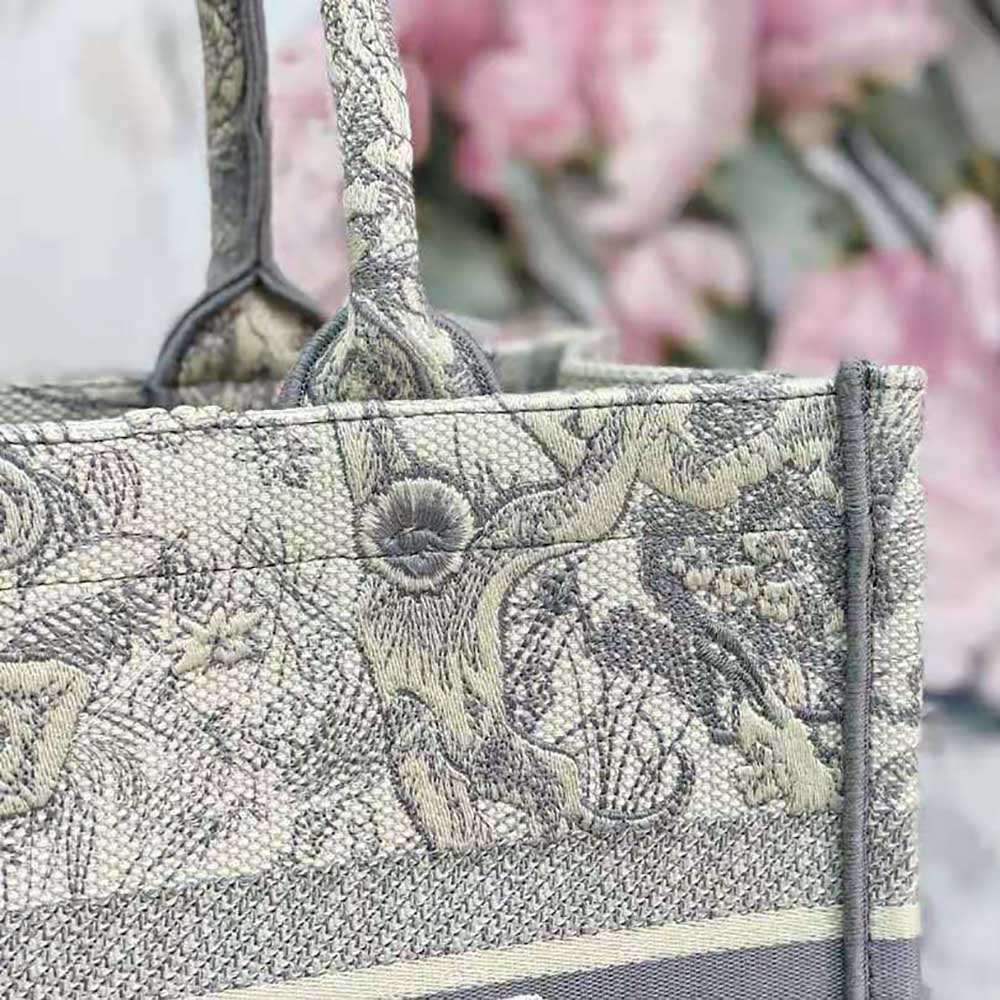 Dior Women Small Dior Book Tote Toile de Jouy Embroidery-Silver - image 4