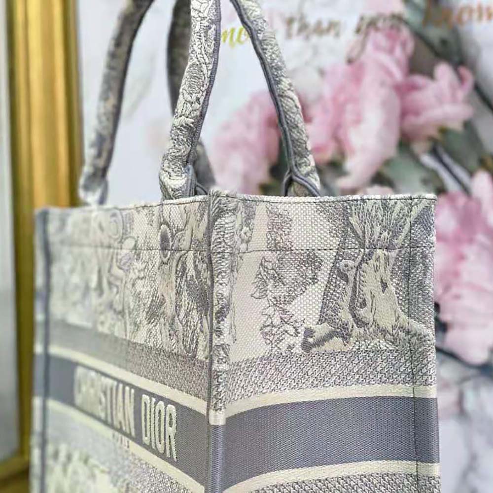 Dior Women Small Dior Book Tote Toile de Jouy Embroidery-Silver - image 8
