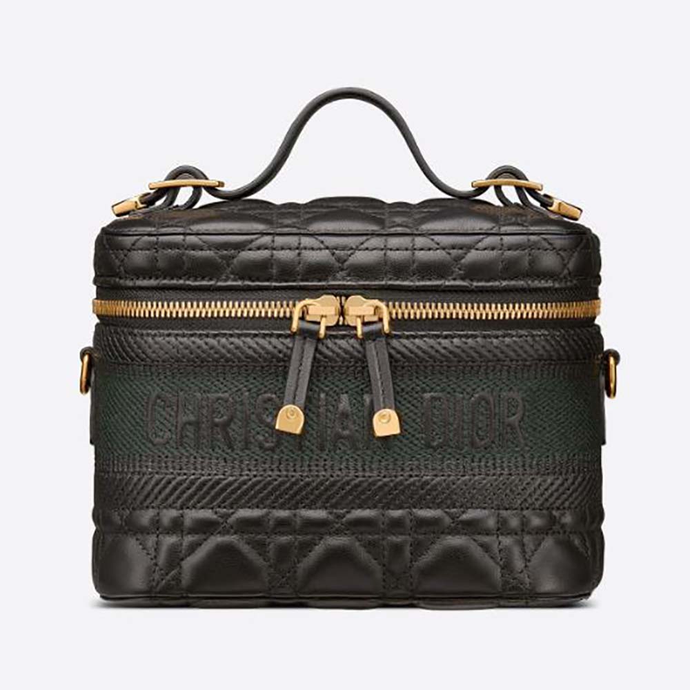 Front angle of Dior Women Small Diortravel Vanity Case Cannage Lambskin-Black