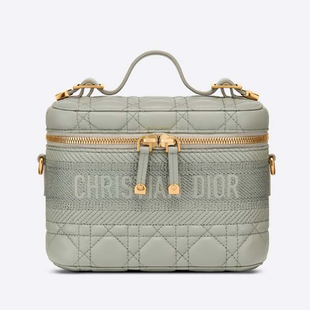 Front view of Dior Women Small Diortravel Vanity Case Cannage Lambskin-Silver