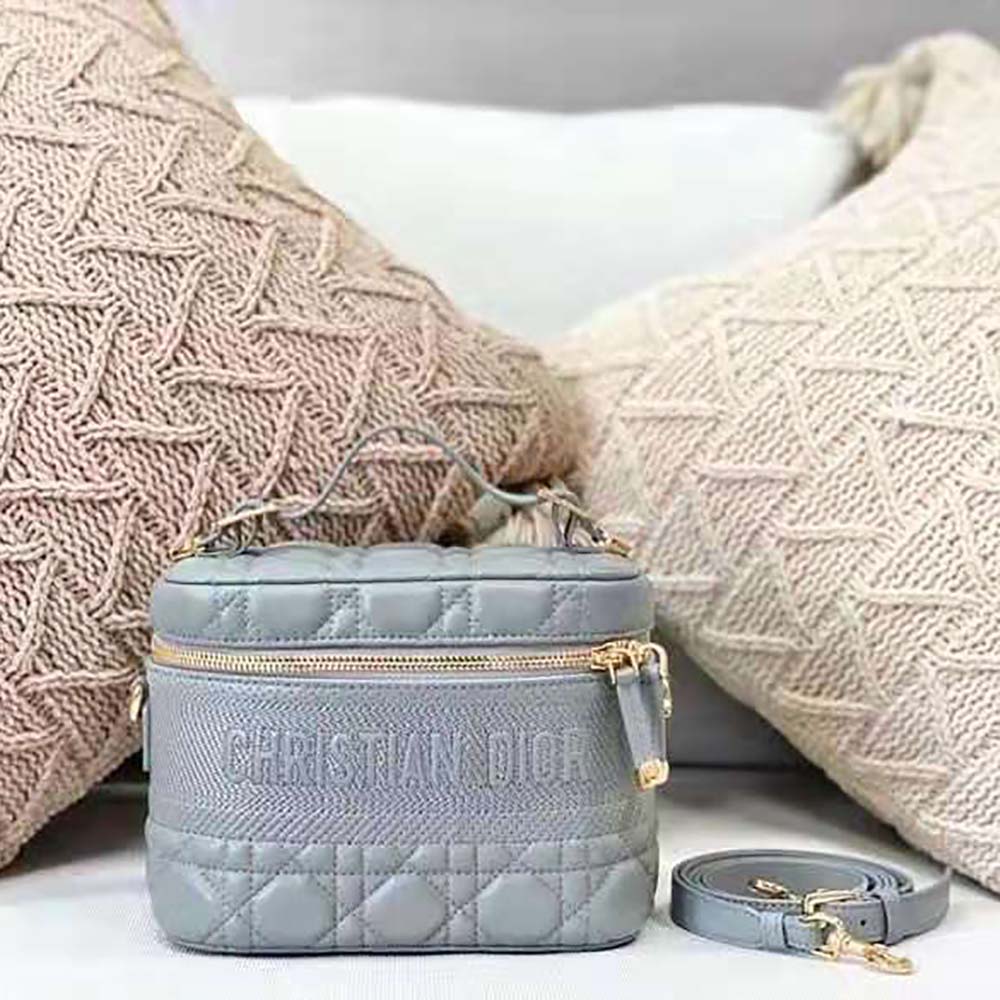 Dior Women Small Diortravel Vanity Case Cannage Lambskin-Silver - image 5