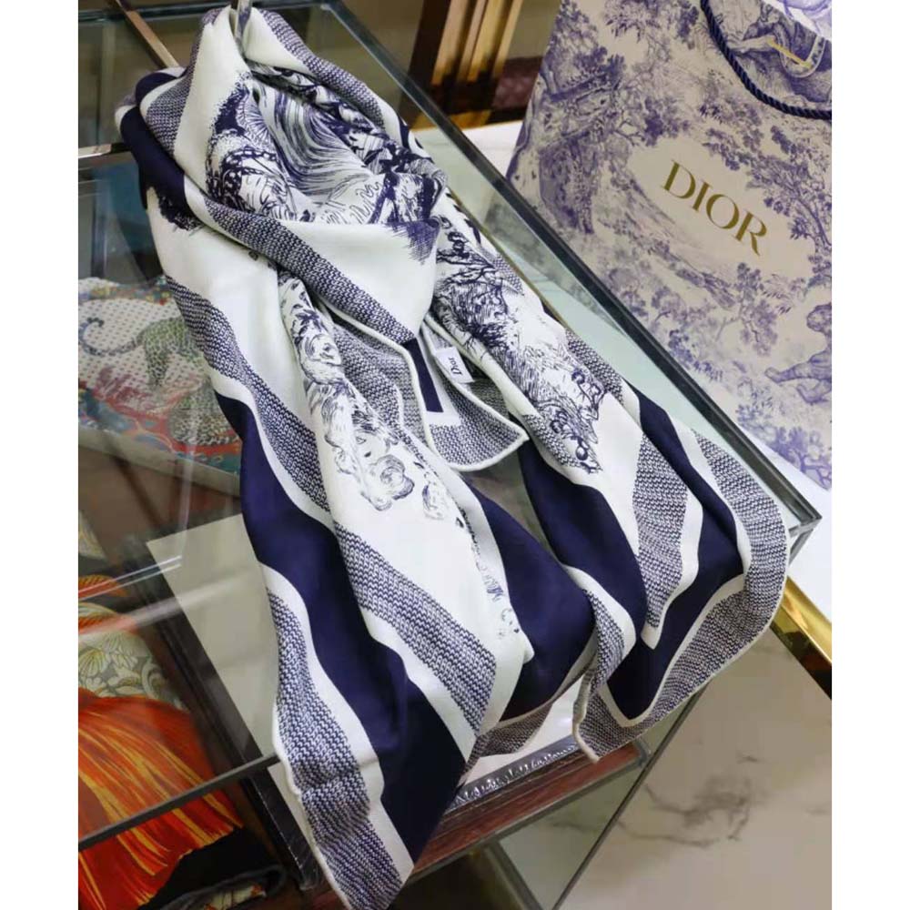 Dior Women Toile De Jouy Quatre Saisons Square Scarf styled as neck accessory