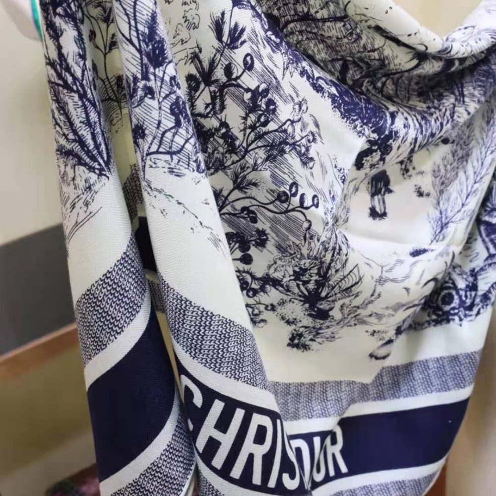 Dior Women Toile De Jouy Quatre Saisons Square Scarf Blue Silk Twill - image 4